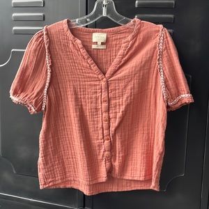 Sezane Terracotta Cotton Peasant Top, sz 36 (S/6)